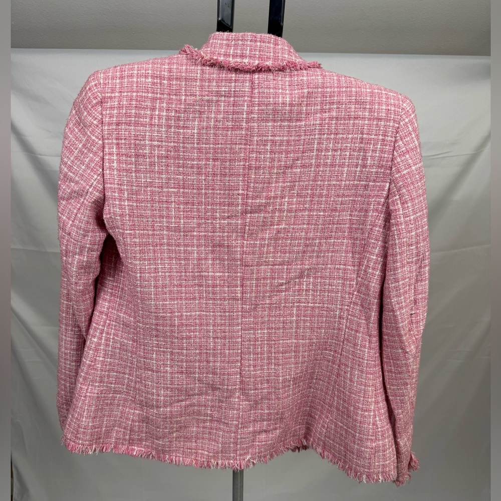 Pink Tweed Blazer Chanel Style Jacket Jones New York Signature Size 4 - Picture 2 of 8